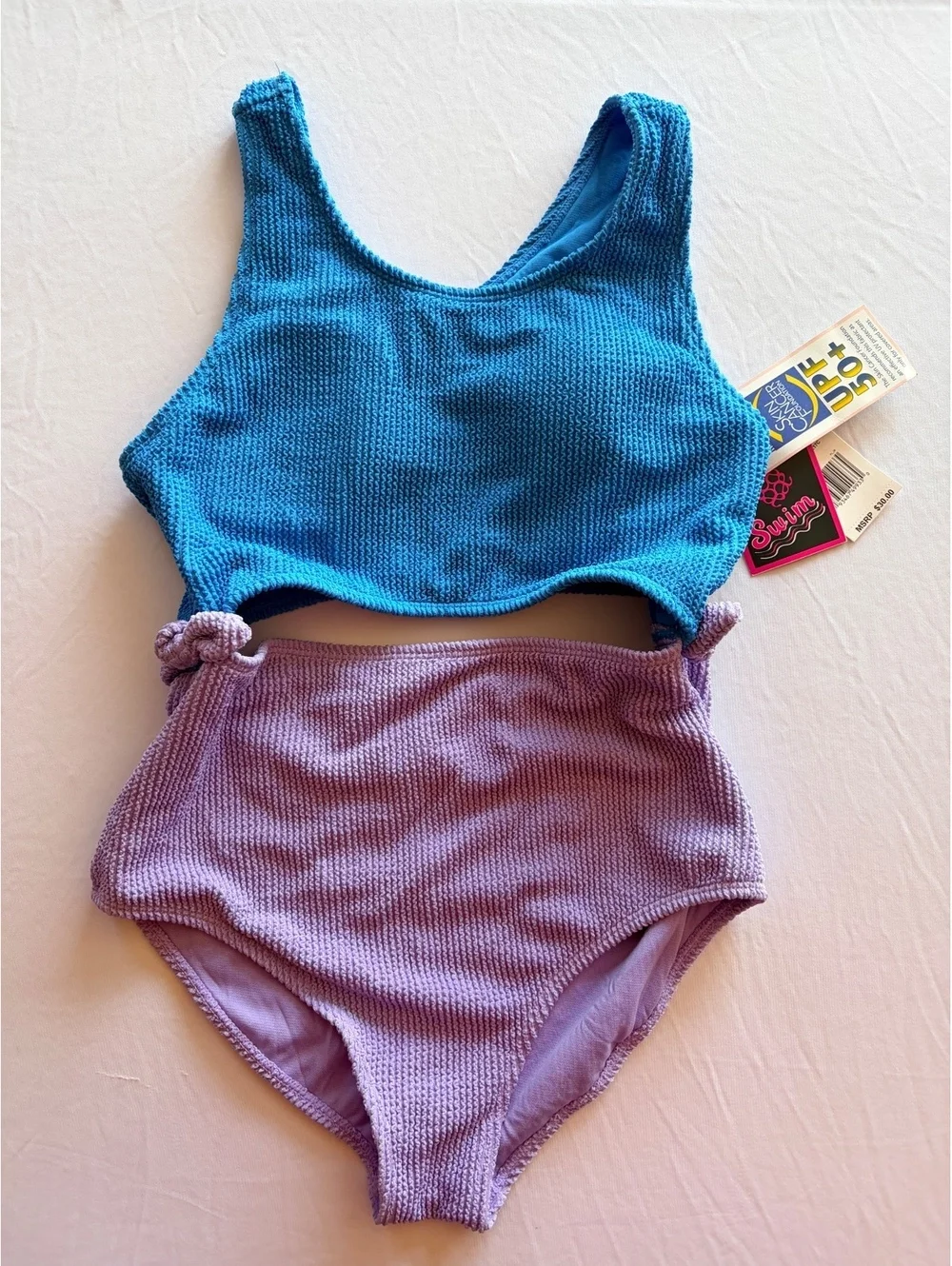 Andy & Evan Girls XL 16 One Piece Swimsuit Blue Purple Cutout UPF 50+ NWT